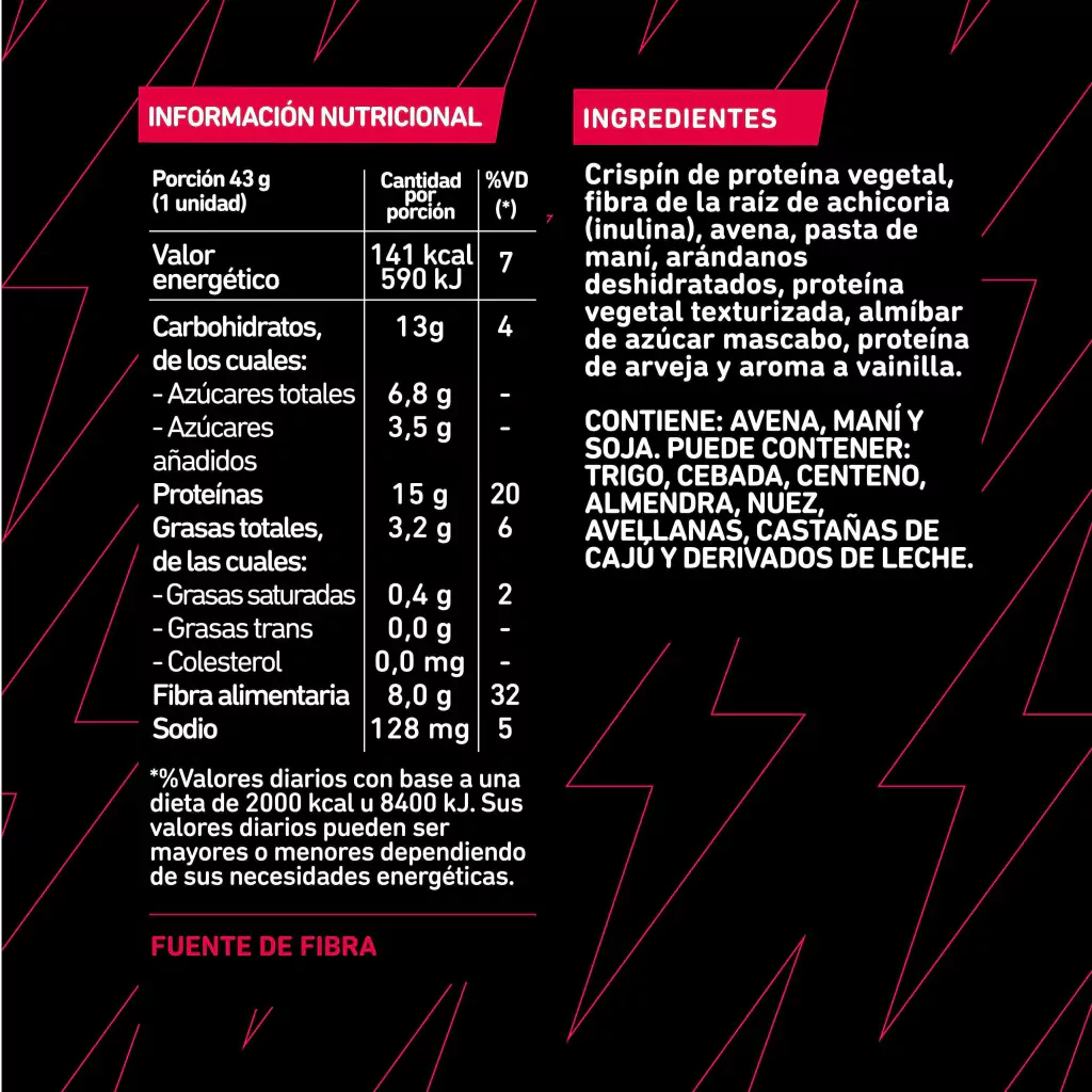 Tabla nutricional — Integra Caja Pasta de mani y Arándanos (15G)