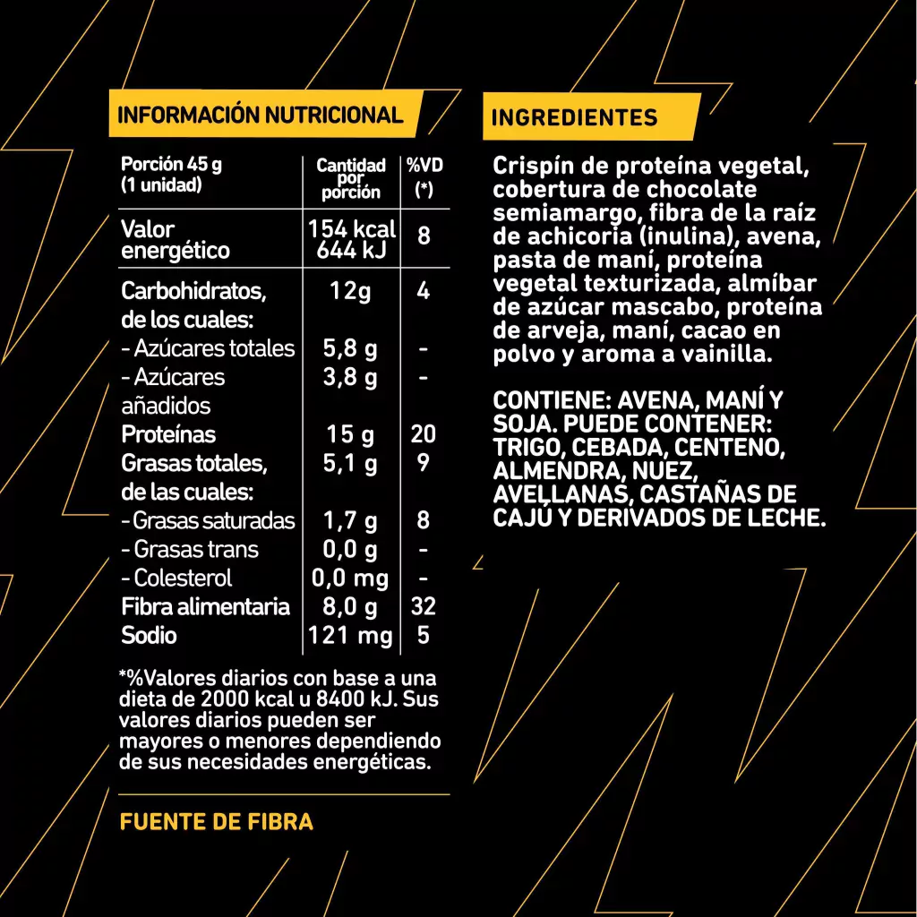 Tabla nutricional — Integra Caja Maní y Chocolate (15G)