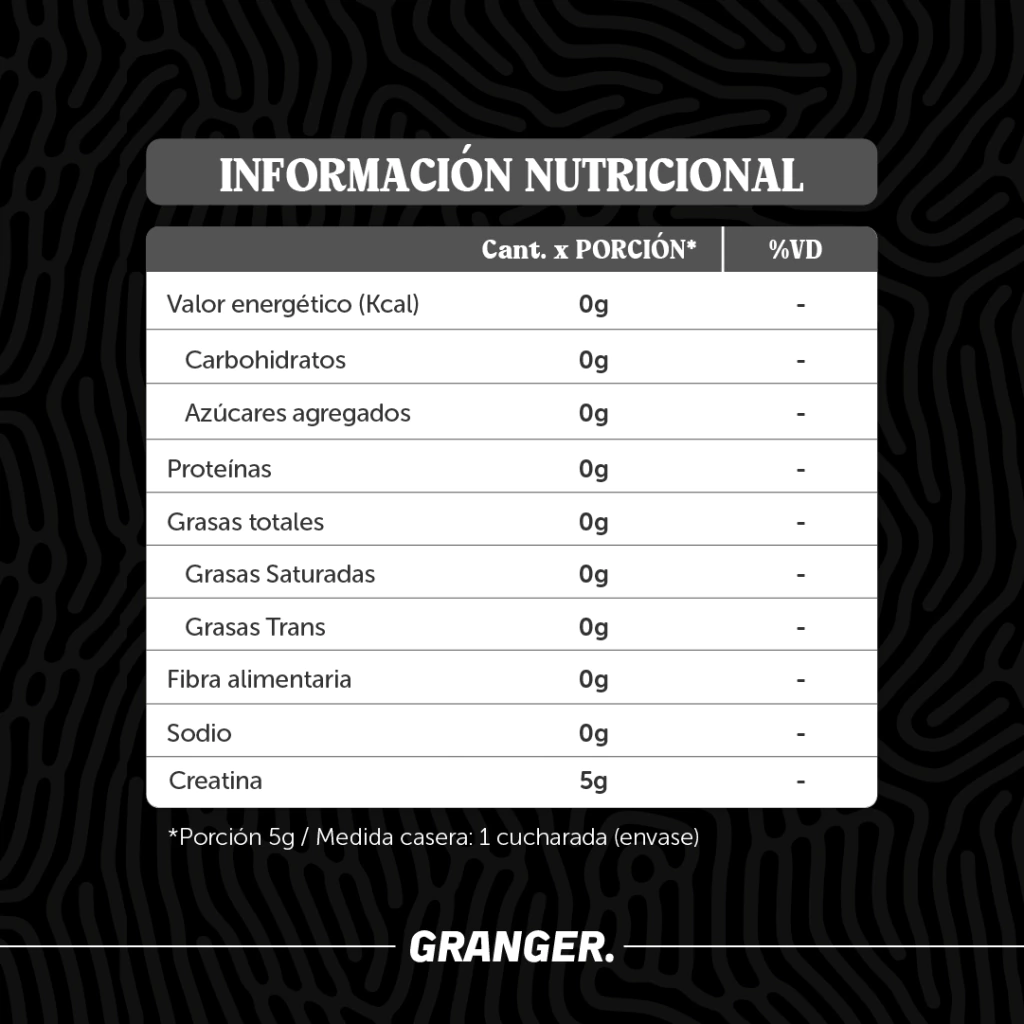 Tabla nutricional — Creatina Monohidrato 300g