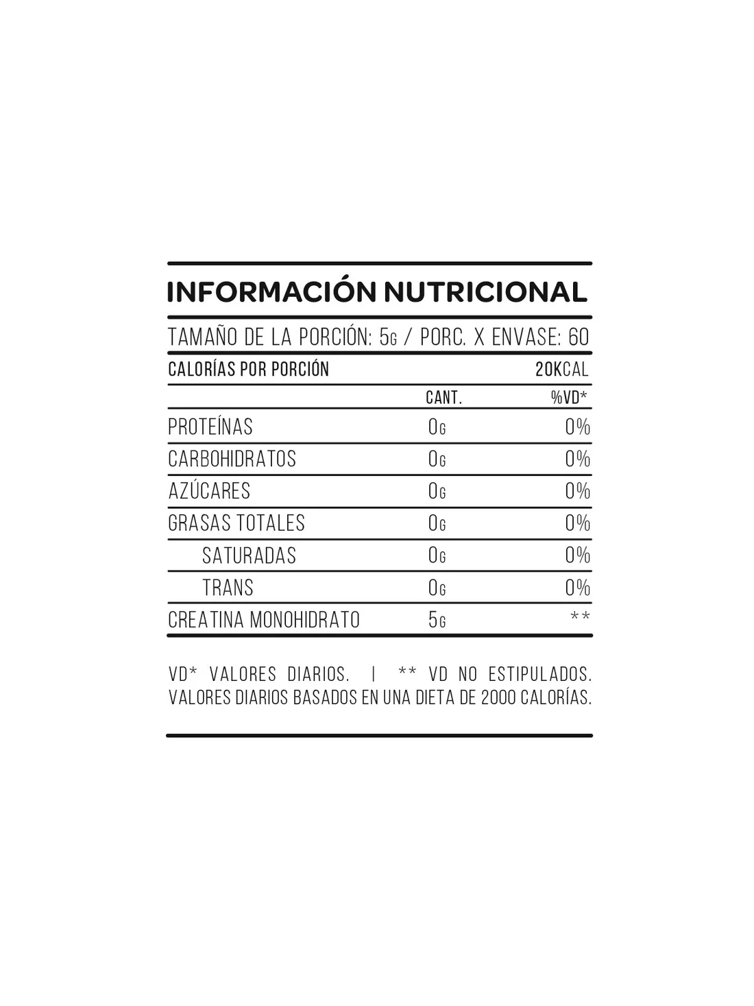 Tabla nutricional — Creatina Monohidrato 300g